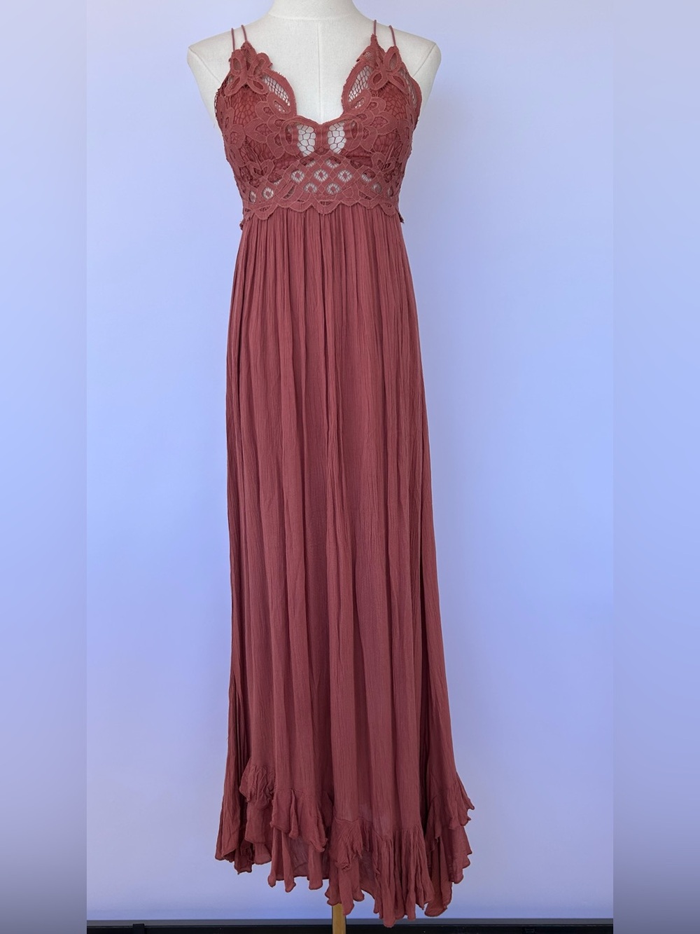 Free People Women’s Adella Maxi Slip Dress Lace Bodice Handkerchief Hem Small